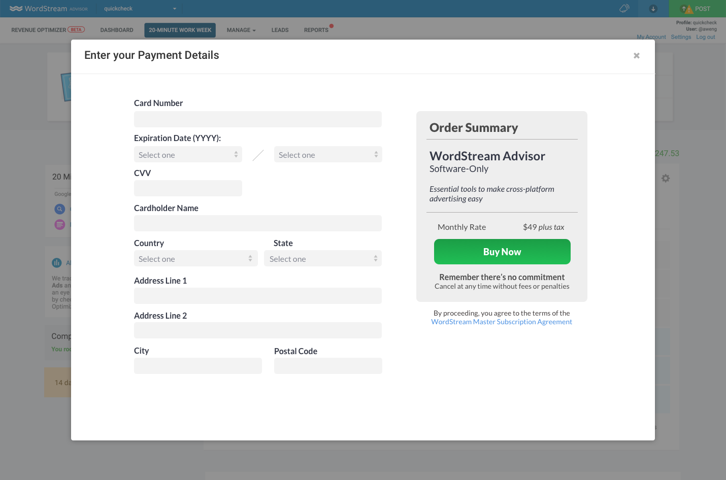 Within Product Billing Form