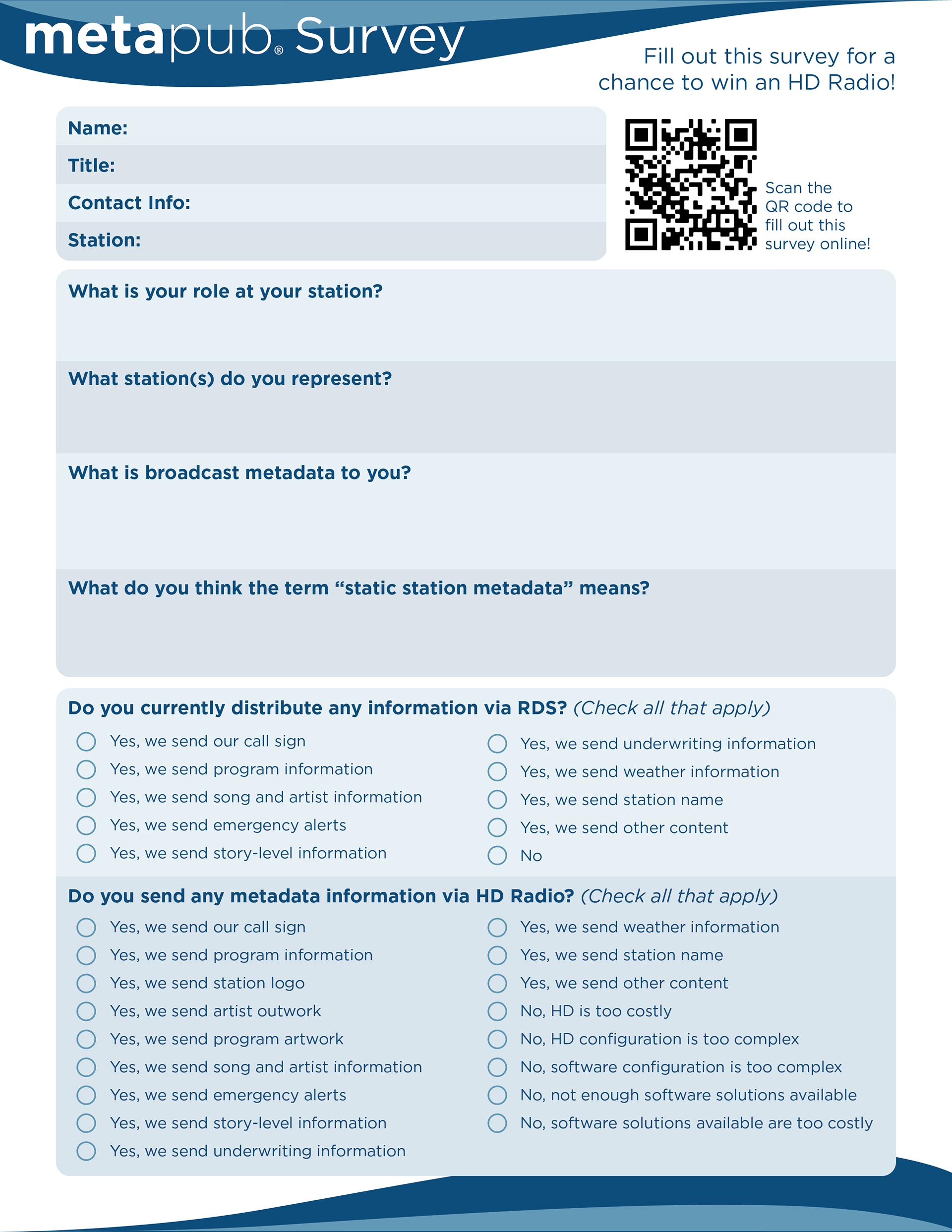MetaPub Survey Distributed at PREC