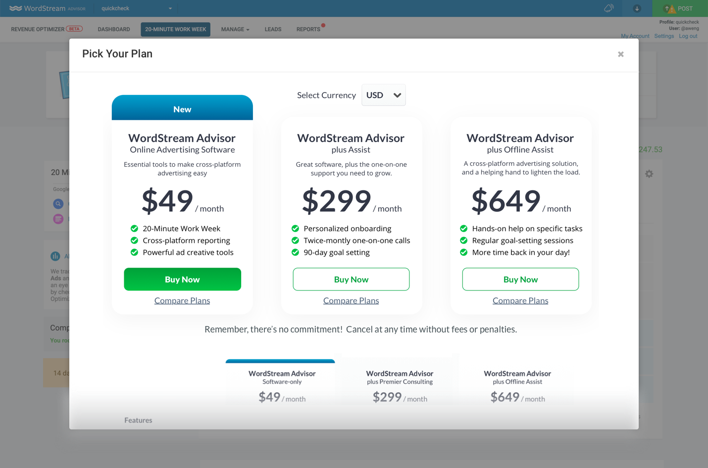 Within Product Upgrade Modal
